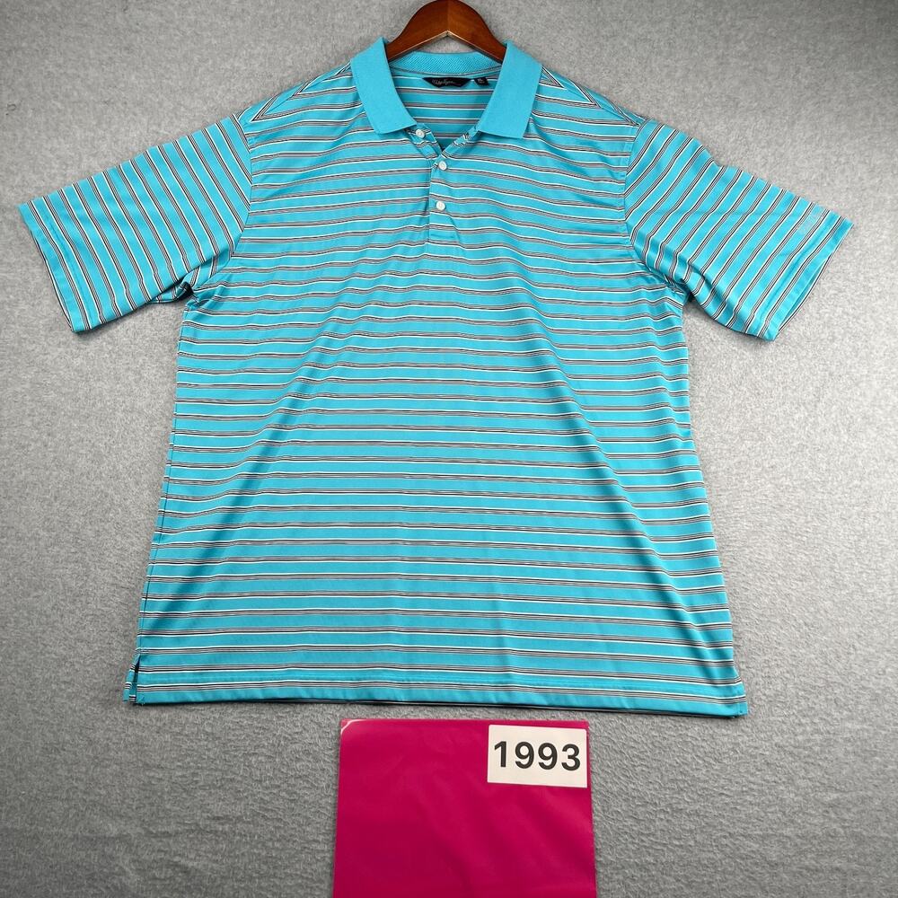 Walter Hagen Golf Polo Shirt Performance Stretch Casual Blue Striped Mens XL